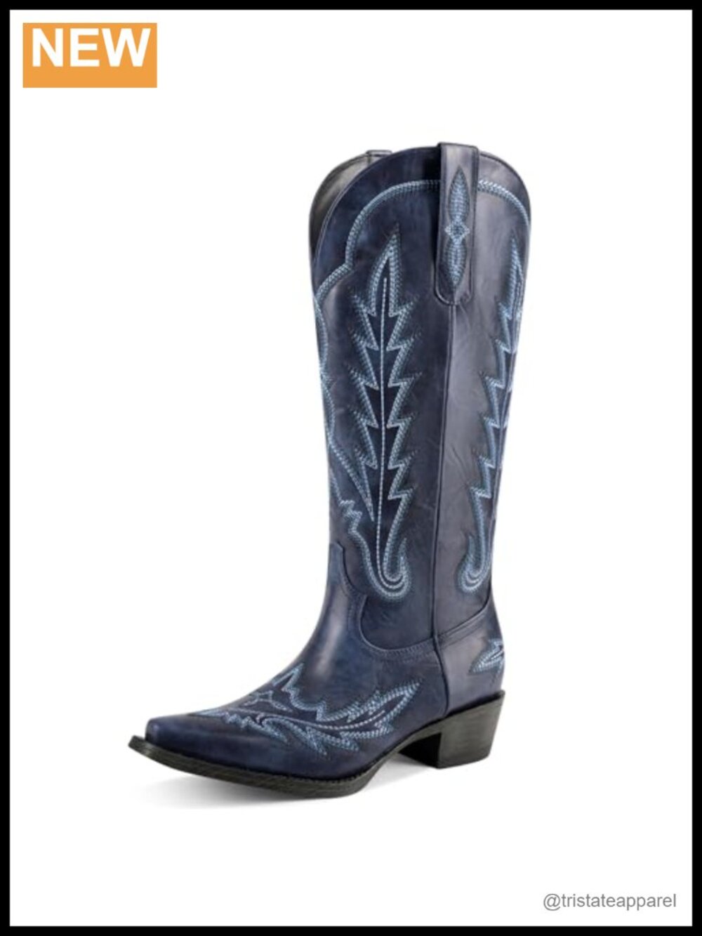 Women's Knee-High Cowgirl Boots Wide Calf Chunky Heel Pull-On Retro